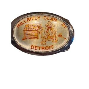 Vtg Hillbilly Clan 21 Detroit Belt Buckle RJ Roberts Rochester MI USA Made